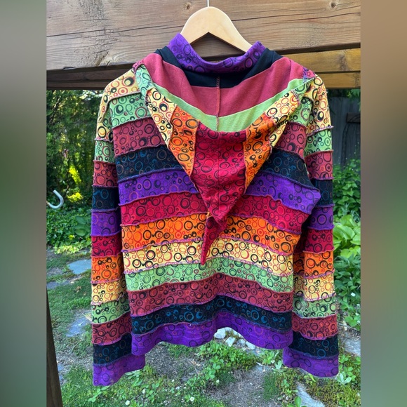 Colorful Jacket with Circular Pattern, Hippie Patchwork Razor Cut Gypsy Jacket - Picture 8 of 10